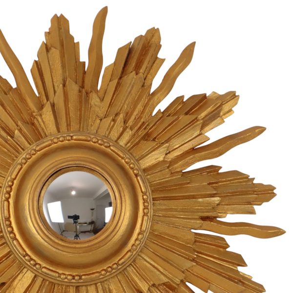 Vintage Houten Zonnespiegel Sunburst Convex Goud 46cm Vintage Houten Zonnespiegel Sunburst Convex Goud 46cm