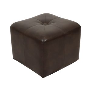 Vintage Vierkante Poef Bruin Skai Kunstleder Patchwork 40cm