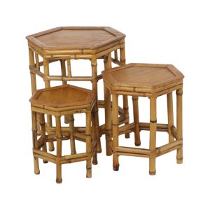 Vintage Set van 3 Bamboe en Rotan Bijzettafels Nesttafels Boho