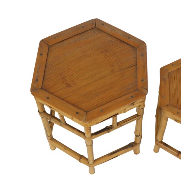 Vintage Set van 3 Bamboe en Rotan Bijzettafels Nesttafels Boho