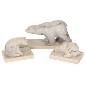 Vintage Set van 3 Dieren Beeldjes Kunstmarmer Inuit Canada