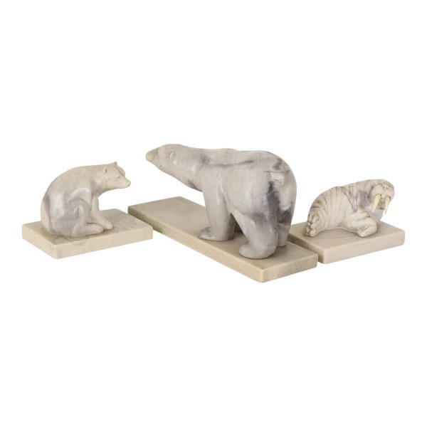 Vintage Set van 3 Dieren Beeldjes Kunstmarmer Inuit Canada Vintage Set van 3 Dieren Beeldjes Kunstmarmer Inuit Canada