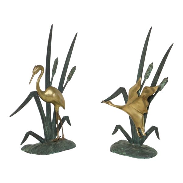 Mid Century Beeldjes Reiger en Eend Messing Groen Metaal 35cm