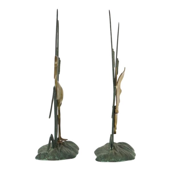 Mid Century Beeldjes Reiger en Eend Messing Groen Metaal 35cm