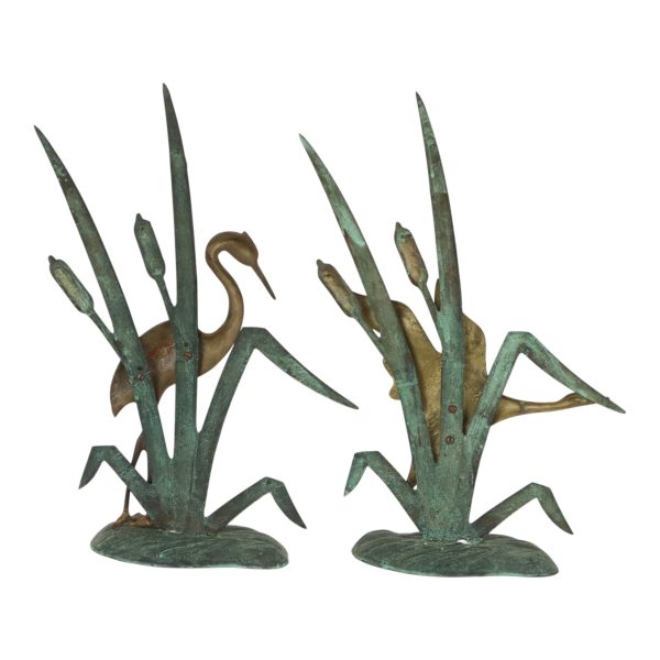 Mid Century Beeldjes Reiger en Eend Messing Groen Metaal 35cm