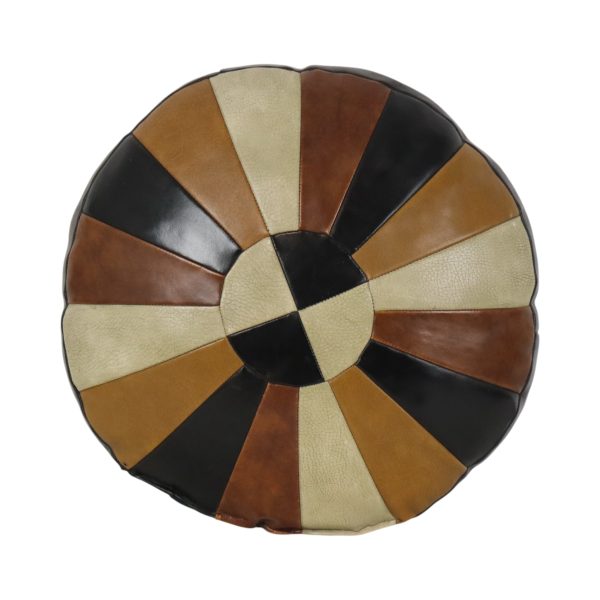Vintage Rond Patchwork Kussen Dubbelzijdig Skai Kunstleer 44cm Vintage Rond Patchwork Kussen Dubbelzijdig Skai Kunstleer 44cm