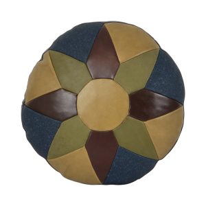 Vintage Rond Patchwork Kussen Dubbelzijdig Skai Kunstleer 44cm