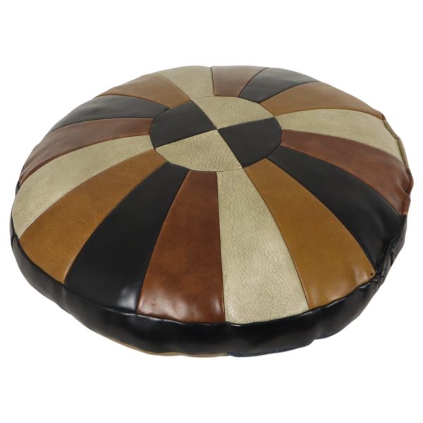 Vintage Rond Patchwork Kussen Dubbelzijdig Skai Kunstleer 44cm Vintage Rond Patchwork Kussen Dubbelzijdig Skai Kunstleer 44cm