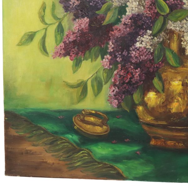 Groot Kleurrijk Bloemen Stilleven met Seringen Schilderij 90x70cm