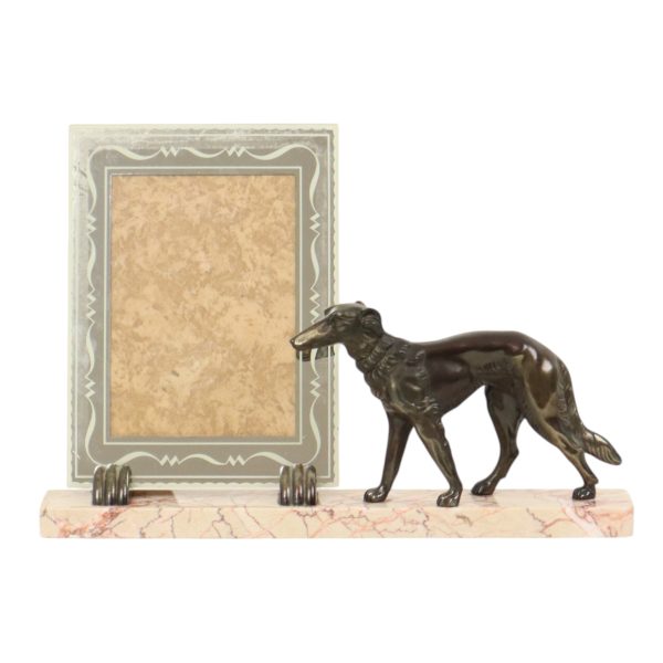 Grote Marmeren Art Deco Fotolijst met Windhond Jaren 30 Grote Marmeren Art Deco Fotolijst met Windhond Jaren 30