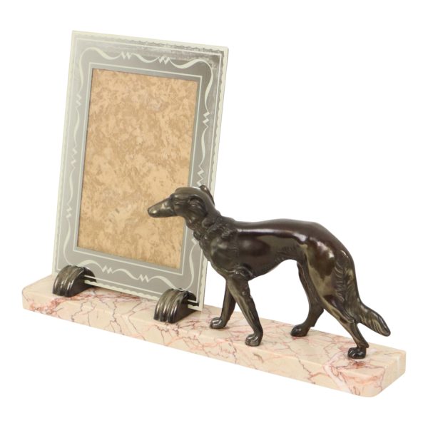 Grote Marmeren Art Deco Fotolijst met Windhond Jaren 30 Grote Marmeren Art Deco Fotolijst met Windhond Jaren 30