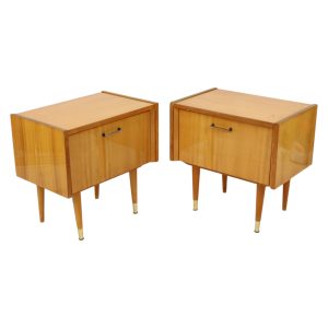 Koppel Vintage Rockabilly Houten Nachtkastjes Licht Hout