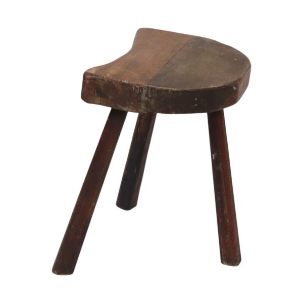 Rustieke Houten Driepoot Melkkruk Wabi Sabi Frankrijk 43cm