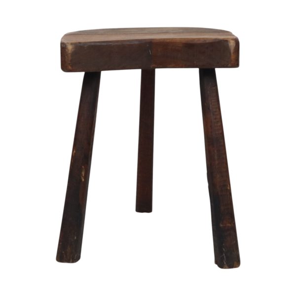 Rustieke Houten Driepoot Melkkruk Wabi Sabi Frankrijk 43cm