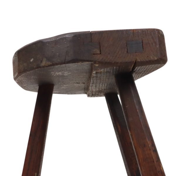 Rustieke Houten Driepoot Melkkruk Wabi Sabi Frankrijk 43cm