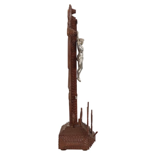 Uniek Tramp Art Kruisbeeld Volkskunst Handgemaakt Begin 20ste 56cm