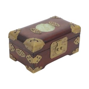 Oude Houten Chinese Juwelenkist Sierraden Doos Jade Messing
