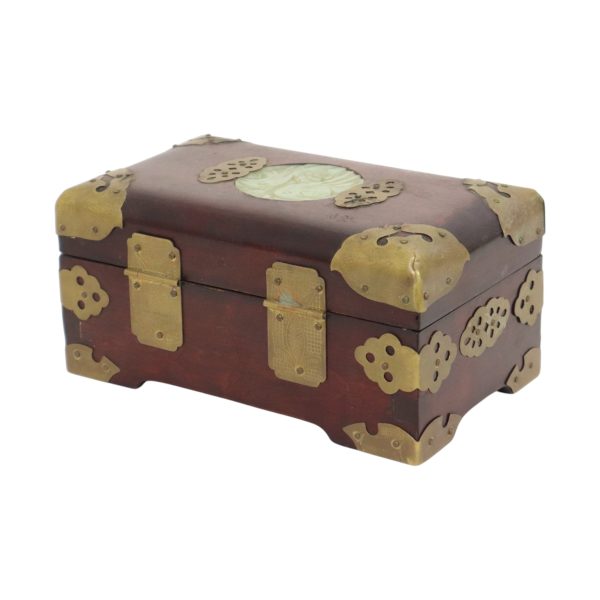 Oude Houten Chinese Juwelenkist Sierraden Doos Jade Messing Oude Houten Chinese Juwelenkist Sierraden Doos Jade Messing