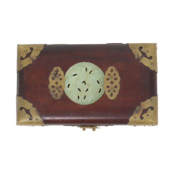 Oude Houten Chinese Juwelenkist Sierraden Doos Jade Messing Oude Houten Chinese Juwelenkist Sierraden Doos Jade Messing