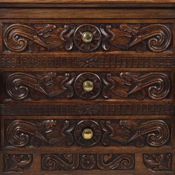Vintage Eiken Gesculpteerde Kast Ladekast Mythische Figuren Vintage Eiken Gesculpteerde Kast Ladekast Mythische Figuren