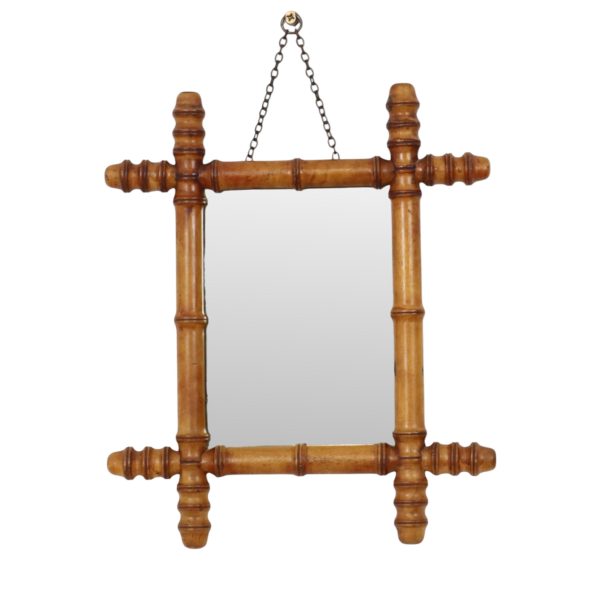 Antieke Houten Spiegel Faux Bamboe Chinoiserie 40x34cm