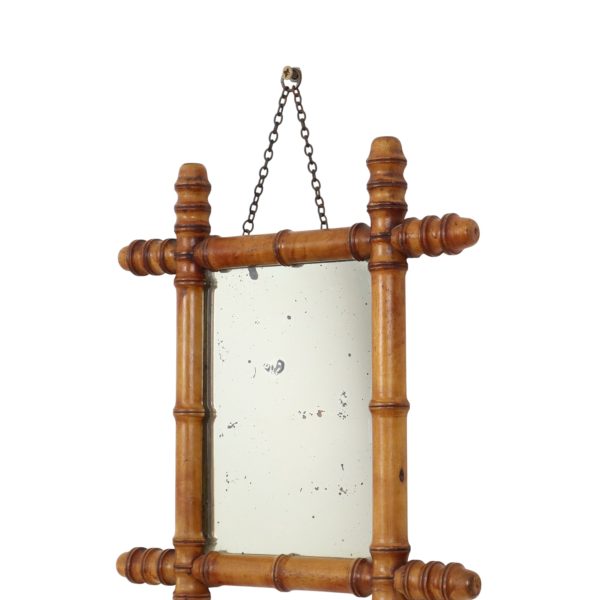 Antieke Houten Spiegel Faux Bamboe Chinoiserie 40x34cm