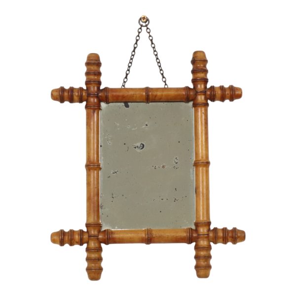 Antieke Houten Spiegel Faux Bamboe Chinoiserie 40x34cm