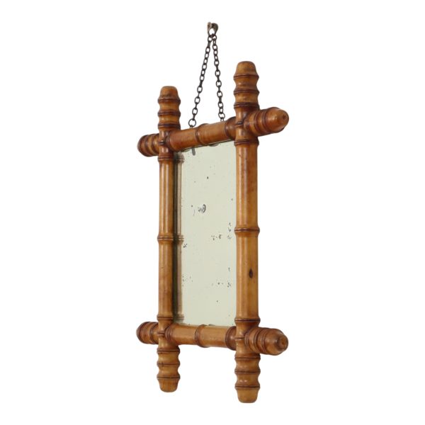 Antieke Houten Spiegel Faux Bamboe Chinoiserie 40x34cm