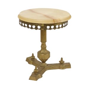 Vintage Messing Tafeltje met Rond Onyx Marmeren Blad