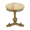 Vintage Messing Tafeltje met Rond Onyx Marmeren Blad