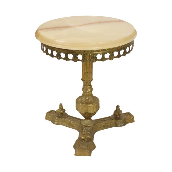 Vintage Messing Tafeltje met Rond Onyx Marmeren Blad