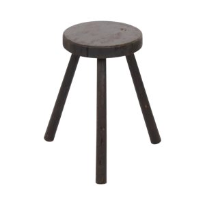 Oude Rustieke Driepoot Kruk Massief Gebeitst Hout 45cm