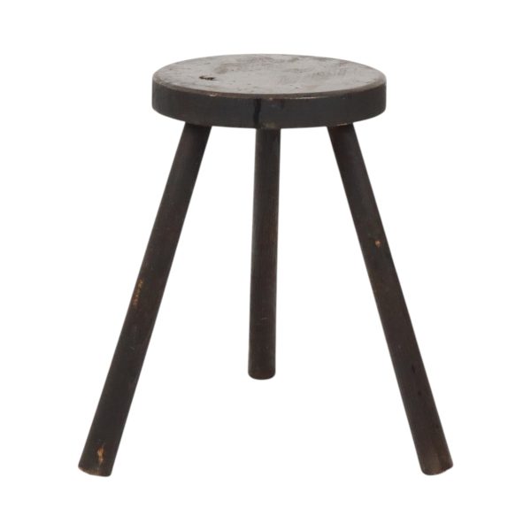 Oude Rustieke Driepoot Kruk Massief Gebeitst Hout 45cm Oude Rustieke Driepoot Kruk Massief Gebeitst Hout 45cm