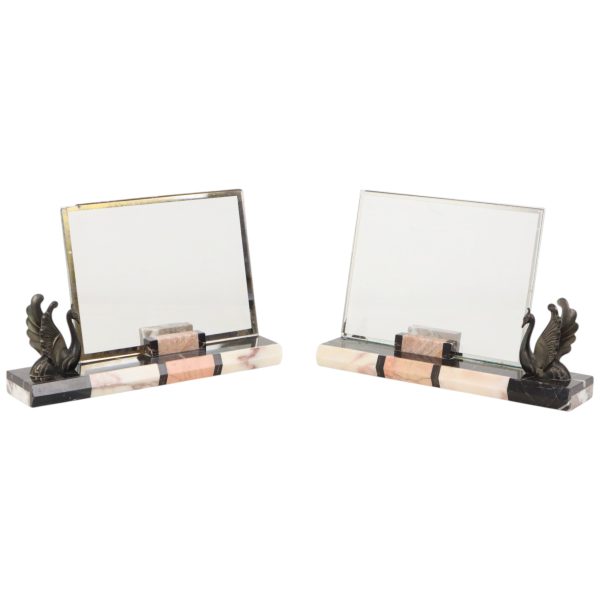 Set Grote Marmeren Art Deco Fotolijsten met Vogels Jaren 30